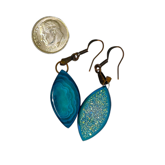 Copper and Marquise Shape Blue Drusy Drop Dangle Earrings - Picture 3 of 7